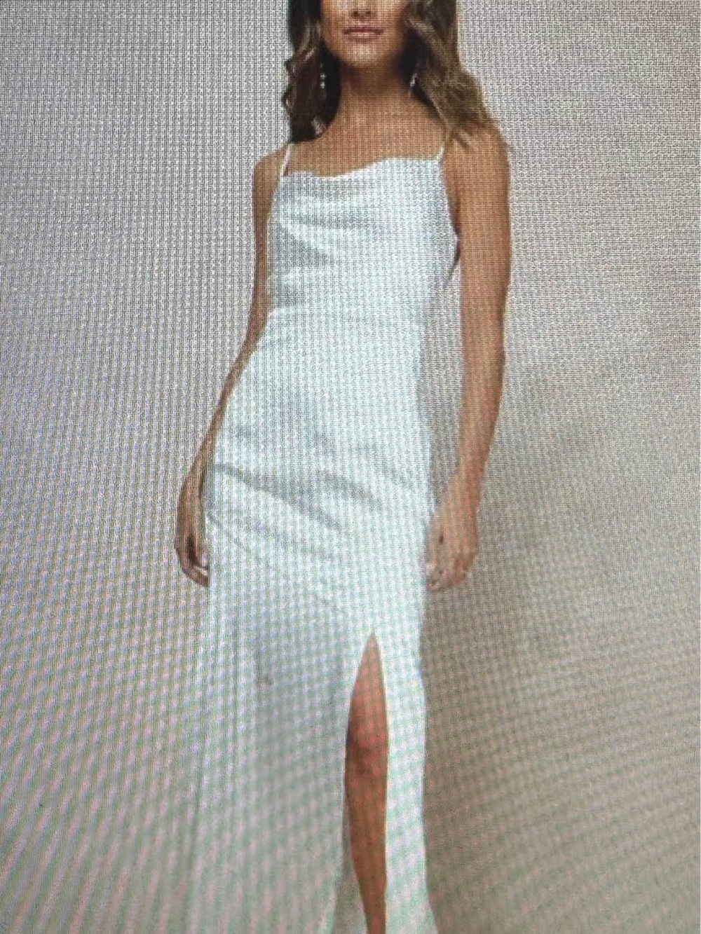 Lulu's Ivory Satin Cowl Slip Gown with High Slit